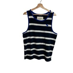 Abercrombie & Fitch Vintage Y2K Mens Striped Muscle Tank Blue White Chest Logo